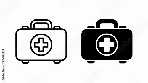 First Aid Kit Medical Supplies in Black and White Color Palette First Aid and Health Concepts