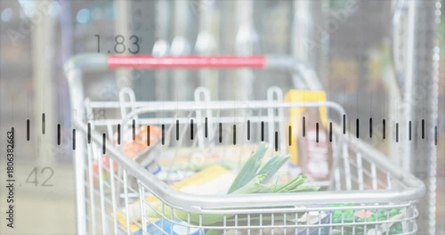 On start overlay appearing and forming waveform above shopping cart, showing price changes