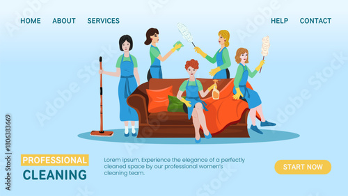Vector cleaning service banner featuring a professional team of cleaners with equipment, promoting deep cleaning for a healthier and fresher living or working space.