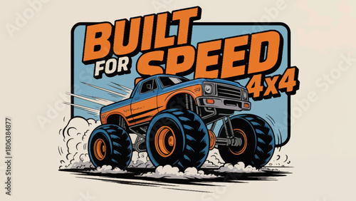 Vintage Style Monster Truck Illustration Built for Speed Off Road Adventure Vehicle Design for Motorsports Enthusiasts and Automotive Lovers