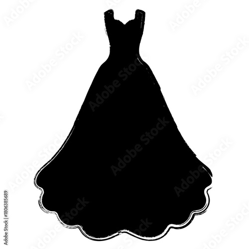 wedding dress icon, brush strokes, vector illustration on white background.