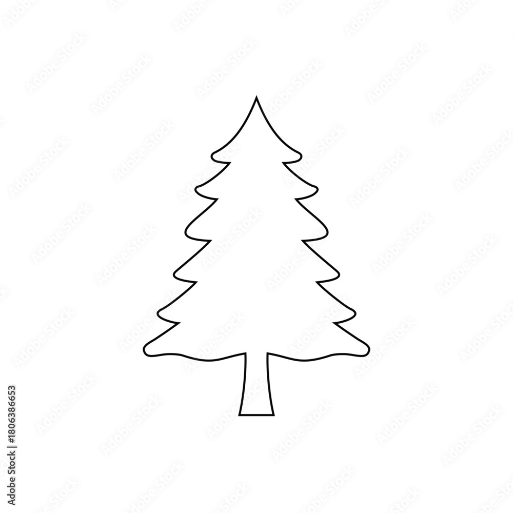 Fototapeta premium Simpl pine tree outline vector flat design on white background.