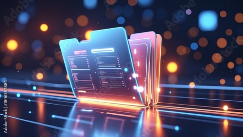 Glow of Structure: Folder, Data, and the Pulse of Digital Order (AI-generated)