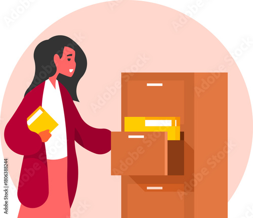 Businesswoman Sorting Documents – Office Work and Organization Illustration