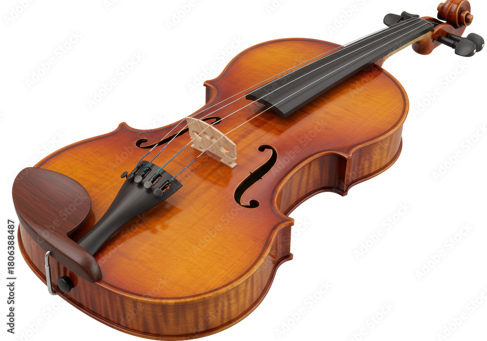 Fototapeta premium Isolated elegant violin, close-up studio shot, stringed musical instrument for orchestra