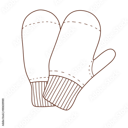 Cozy warm knitted mittens doodle clipart. Vector illustration in trendy doodle style isolated on white background. Clothes for winter, New Year and Christmas designs. Design element, icon, handmade.