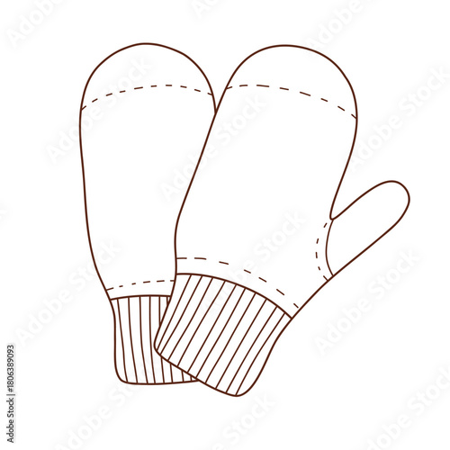 Cozy warm knitted mittens doodle clipart. Vector illustration in trendy doodle style isolated on white background. Clothes for winter, New Year and Christmas designs. Design element, icon, handmade.