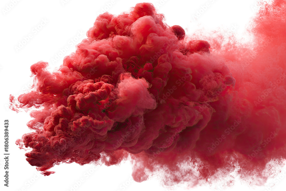 Fototapeta premium A vibrant, swirling cloud of crimson smoke, billowing against a clean, transparent background