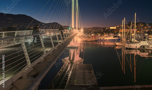 Suspension bridge in italy. detail of suspension bridge in the town of la spezia