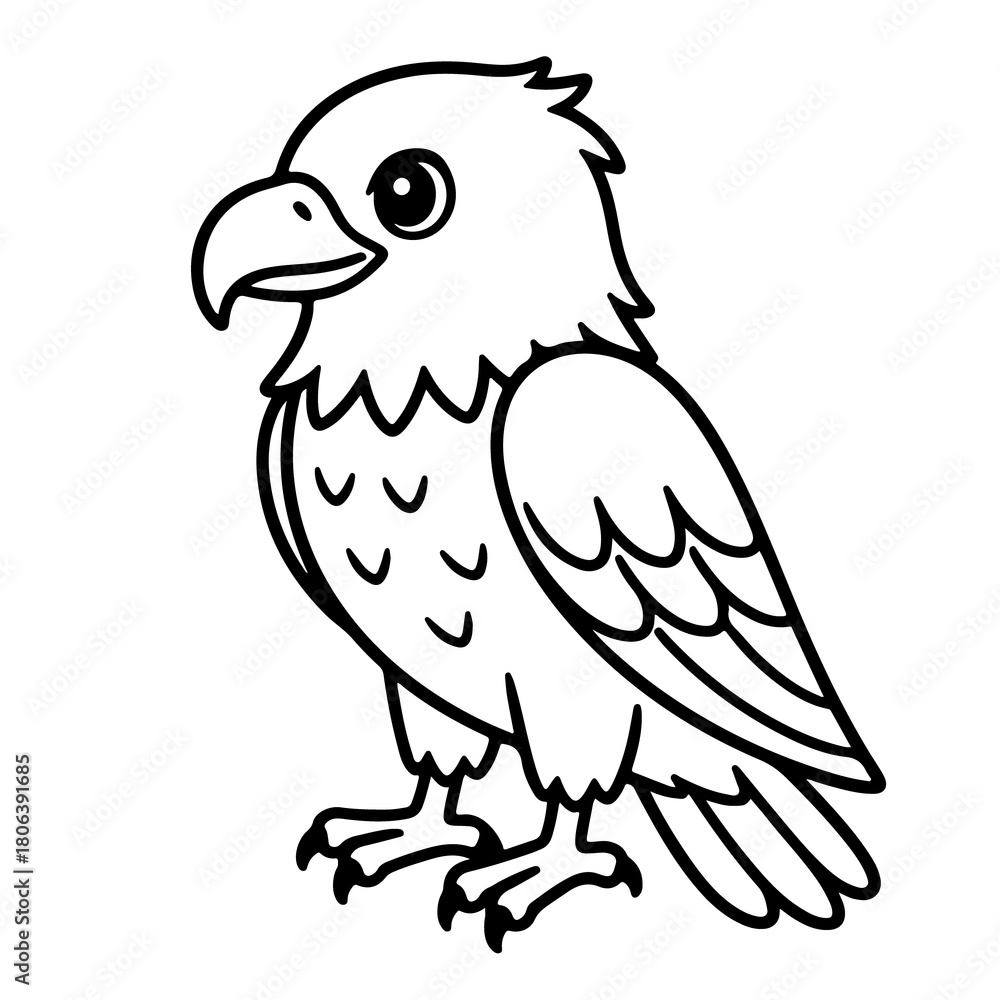 Obraz premium A black and white line drawing of a cartoon eagle for coloring