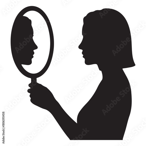  Woman s silhouette looking at her reflection in a hand mirror silhouette