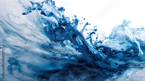 Fototapeta Naklejka Na Ścianę i Meble -  Blue and white splash of water with abstract movement and clarity