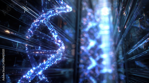 Stunning visualization of DNA structure within futuristic database system showcasing intricate details and vibrant colors