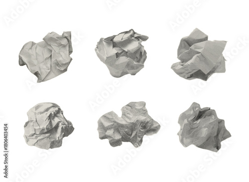 Crumpled balls from different paper,gritty dusty dotted effect