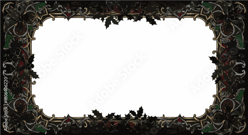 Elaborate Ornamental Frame Border with Dark Floral and Leaf Elements