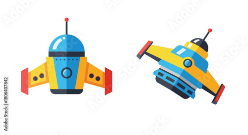 Two colorful futuristic spaceships isolated on a white background vector illustration