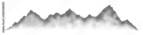 Grain noise stippled mountain range ridges terrain texture landscape vector illustration. Grunge pointillism mountain range stipple landscape halftone effect shape sand texture.