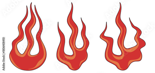 Set of Three Stylized Cartoon Fire Flames