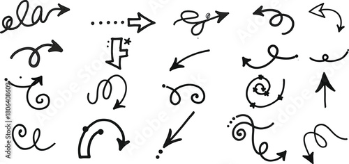 Hand-Drawn Arrows: A Vector Collection for Directional and Design Elements. Set of hand-drawn arrows in various directions. 