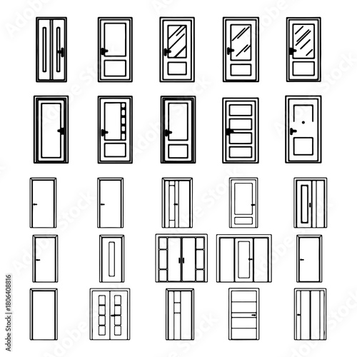 black editable thin linear with pure white background MODERN DOOR