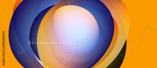 Abstract layers create circular design. Orange, blue, purple hues blend smoothly. Modern background for digital projects.