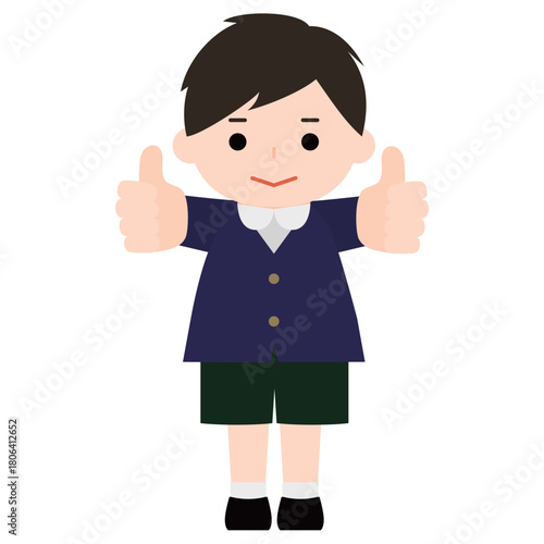 両手でグッドサインをする男の子