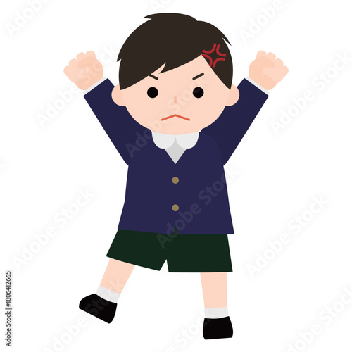 怒って両手を上げる男の子