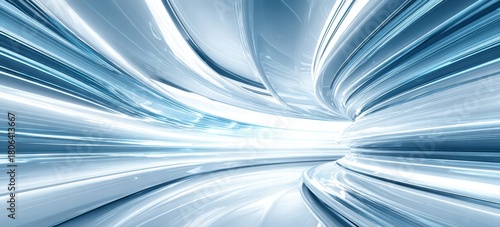 Fototapeta Naklejka Na Ścianę i Meble -  Abstract futuristic tunnel with flowing light and glossy surfaces.