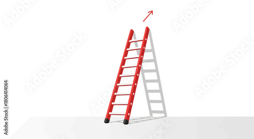 A red ladder with an upward-pointing arrow representing the concept of climbing towards success, career advancement, and personal growth