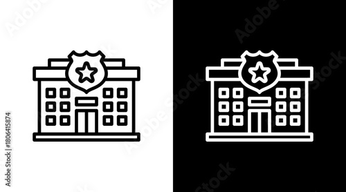 Police Station  White Icon Set Design