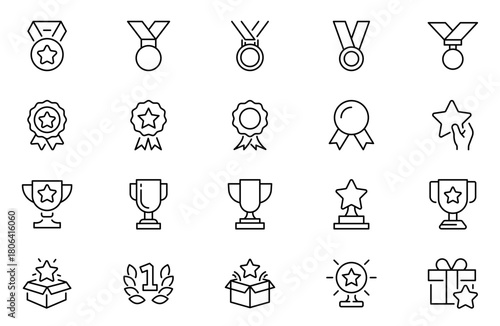 Reward line icons set. Stroke vector elements for trendy design. Simple pictograms for mobile concept and web apps.