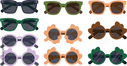 Sunglasses collection vector illustration for summer fashion eyewear and sun protection accessories style