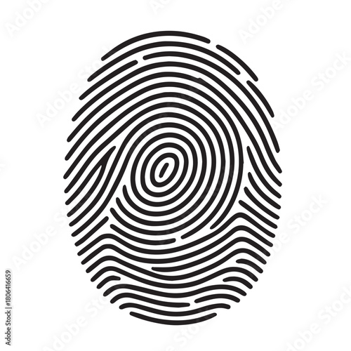 A simple black and white fingerprint vector illustrating modern identity technology, featuring clean lines and minimal details that highlight security, authentication, and digital verification.