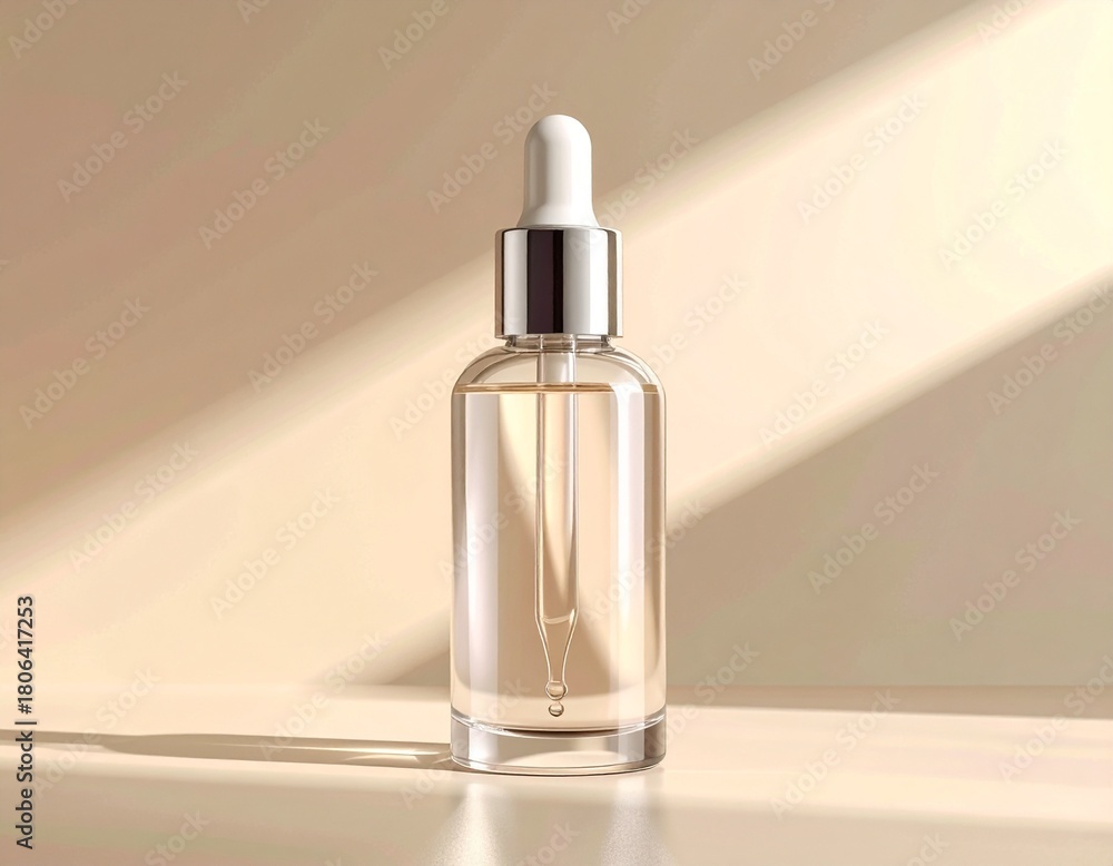 Naklejka premium Luxury Cosmetic Dropper Bottle with Amber Liquid for Serum or Essential Oil