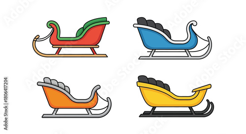 Four colorful sleigh designs presented in a flat illustrative style