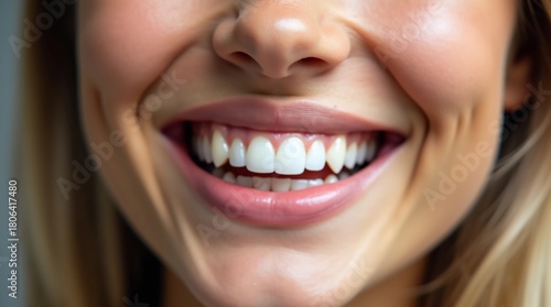 Extreme close up of happy woman smiling with healthy white teeth
