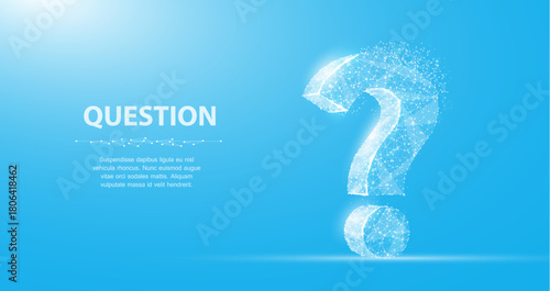 Question mark. 3d abstract vector isolated on blue with dots and stars. Ask symbol. Help support, faq problem symbol, think education concept, confusion search illustration or background

