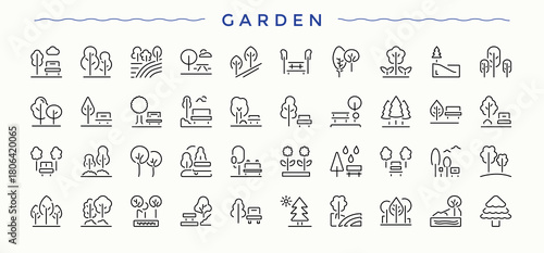 Garden icon pack. Farm icon set. Icons for UI designs. Containing plant, land, gardening, agriculture, farm and more. Vector illustration. Pixel perfect.