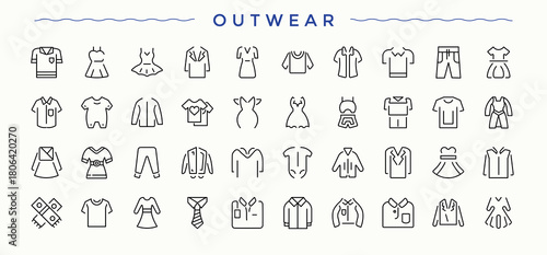 Outwear modern icon set. Related to textile, garment, wear, apparel, suit, shirt and more. Apparel icon set. Outline symbol collection. Pixel perfect. Editable vector.