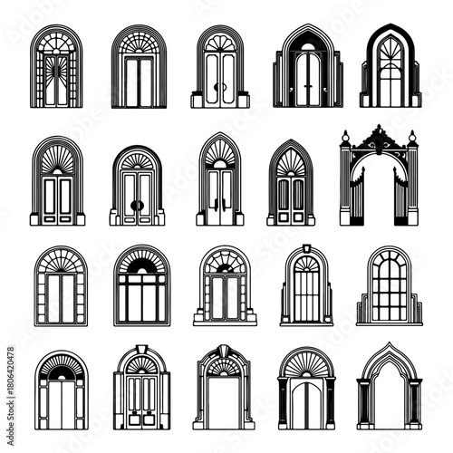 Art Deco arch window and door frames, entrance doorways, and gateways
