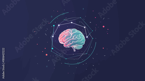 Conceptual illustration of the human brain with technological and digital elements
