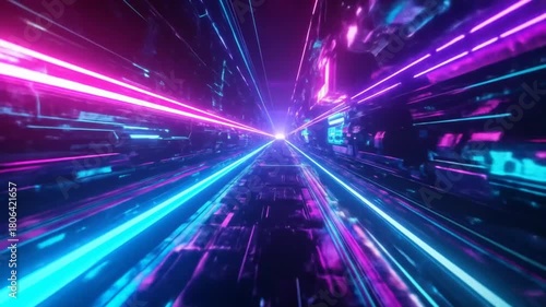 Wallpaper Mural Neon Light Speed: Futuristic Tunnel Flythrough Animation Torontodigital.ca