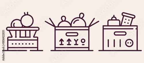 Moving boxes icon set simple line vector illustration for relocation and storage concepts