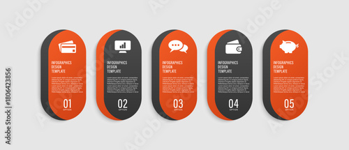 Five step process oval infographic elements. Business and marketing modern infographic template