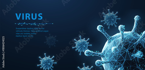 Virus. Abstract vector 3d microbe isolated on blue background. Computer virus, allergy bacteria, medical healthcare, microbiology concept. Disease germ, pathogen organism, infectious micro virology

