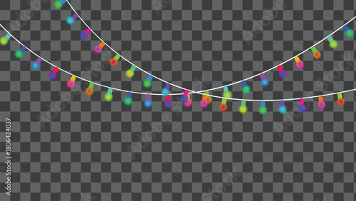 Colorful festive string lights glowing brightly for decoration