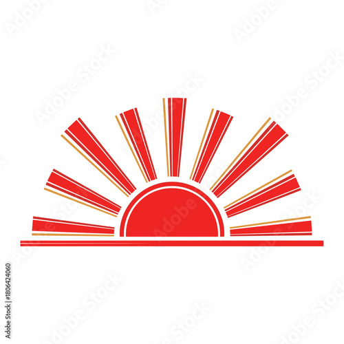 Red sunrise graphic with rays representing hope and new beginnings  