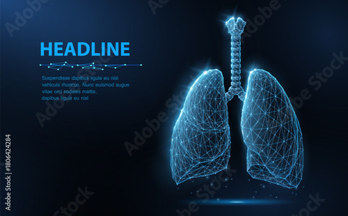 Lung. Abstract vector 3d lungs isolated on blue background. Human health, respiratory system, pneumonia illness, biology science, smoker asthma, healthcare concept. Internal organ anatomy illustration