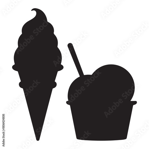  Two delicious ice cream treats in a simple black silhouette style