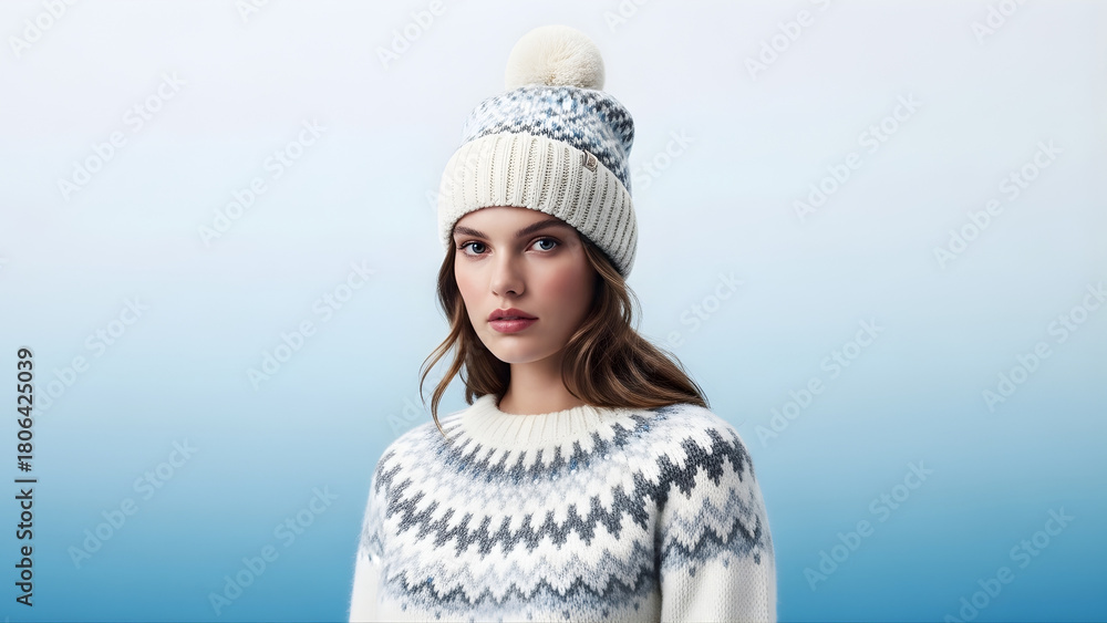 Nordic Winter Knitwear Look on Plain Background